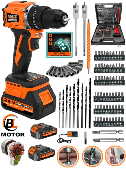 Eisenn German EX-21 Darbeli 013 BL Kömürsüz Motor 2 Akülü Vidalama Matkap + 84 Parça Aksesuar Set ürün görseli 1
