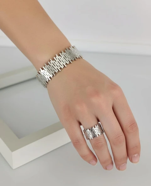 Gümüş Rengi Çelik Kelepçe ve Yüzük 312 ürün görseli 1
