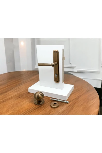 Osmanli Mat Antik Sarı Çelik Kapı Kolu Sol Basar + Mevlana Kapı Tokmağı Ve Rozeti ürün görseli 1