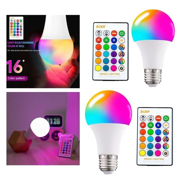 2 Adet Kumandalı, 20 Farklı Işık Renkli, Çakar Modlu Akıllı Led Ampul, Çok Kaliteli RGB E-27 Ampul ürün görseli 1
