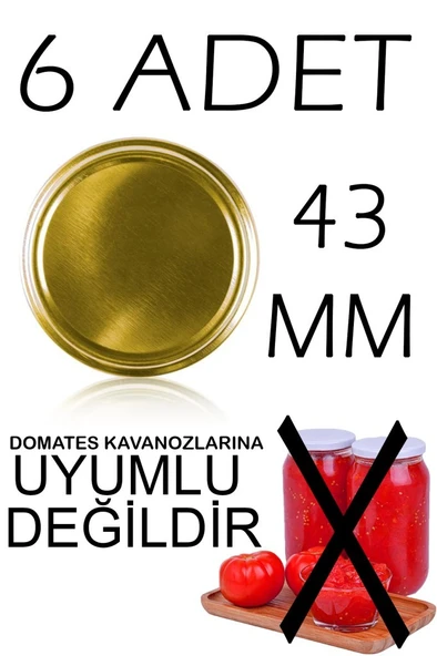 6 Adet 43mm Metal Kavanoz Kapağı Sarı ürün görseli 1