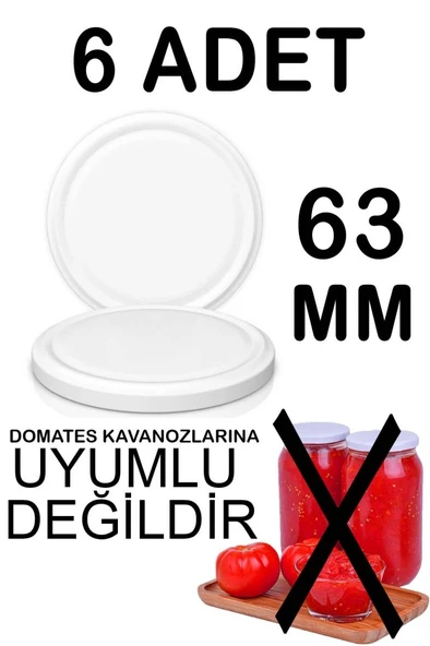 6 Adet 63mm Metal Kavanoz Kapağı Beyaz ürün görseli 1