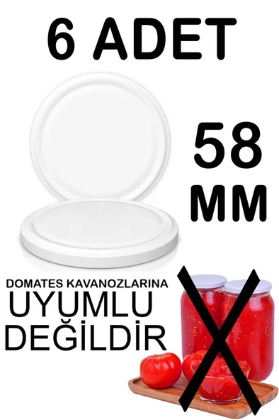 6 Adet 58mm Metal Kavanoz Kapağı Beyaz ürün görseli 1