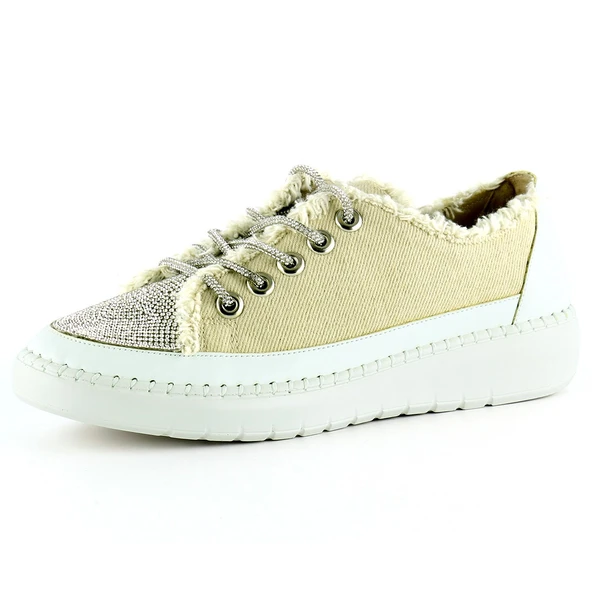 Erkan Saçmacı Vanessa Bej Denim Taşlı Sneaker ürün görseli 1