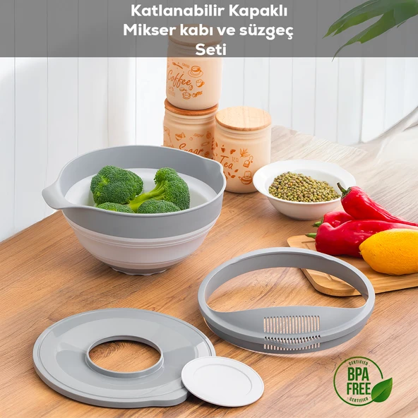 Porsima S-00113 Akordiyon Katlanabilir Süzgeç Seti, Mikser Karıştırma Kabı Mutfak Çeyiz Seti ürün görseli 1