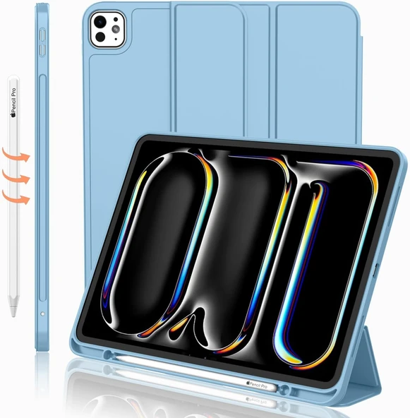 Apple İPad Pro 11 inç M4 2024 Uyumlu Kılıf Pen Slot Charging Case Kalem Bölmeli A2836 A2837 A3006  MAVİ ürün görseli 1