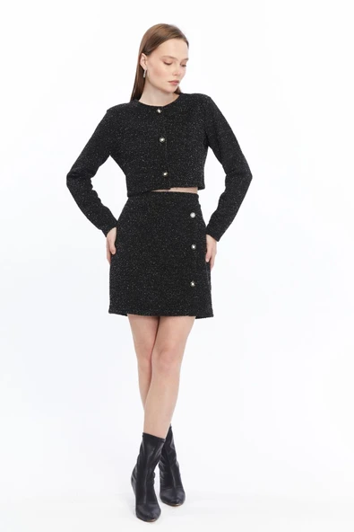 Ekose Tüvit Blazer Ceket Mini Etek Takım - Resim 12