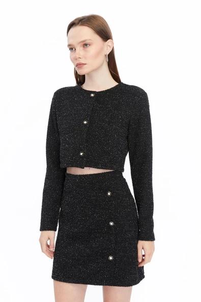 Ekose Tüvit Blazer Ceket Mini Etek Takım - Resim 11