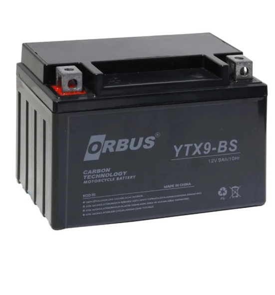 ORBUS 12V 9Ah ALÇAK (YATIK) MOTOSİKLET AKÜSÜ EBATLAR: 150x85x107mm ürün görseli 1