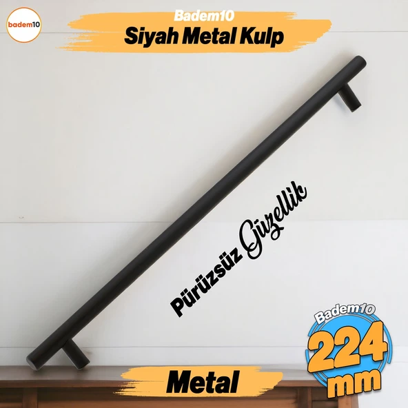 Rosemary Mat Siyah Metal Kulp 224 mm 22.4 Cm Mobilya Mutfak Çekmece Dolap Dolabı Kulpu Kulbu Kulplar ürün görseli 1