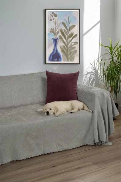 Jakarlı Şönil Koltuk Örtüsü  | Çekyat Örtüsü | Koltuk Şalı 175x300 Kaymaz Gümüş ürün görseli 1