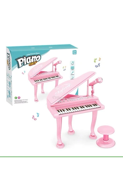 Mini Piyano Seti 37 Tuşlu Mikrofonlu ve Tabureli Oyuncak Piyano Çocuklar İçin Eğlenceli Müzik Deneym ürün görseli 1