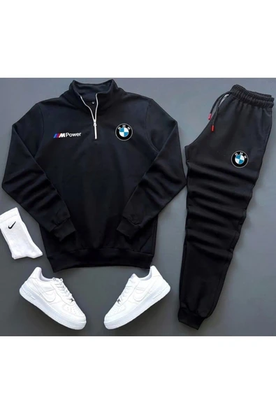 Unisex Bmw Baskılı Yarım Fermuarlı Sweatshirt Eşofman Altı Takım Bmw baskılı ürün görseli 1