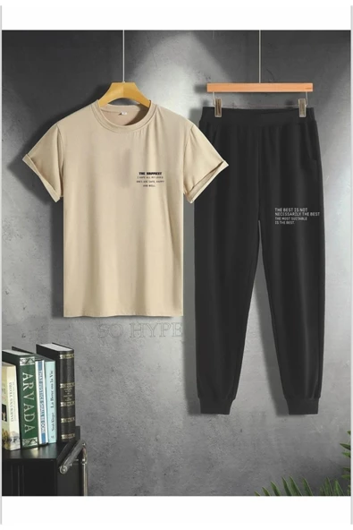Oversize THE Happiest baskılı erkek eşofman takımı SOHYPE ürün görseli 1