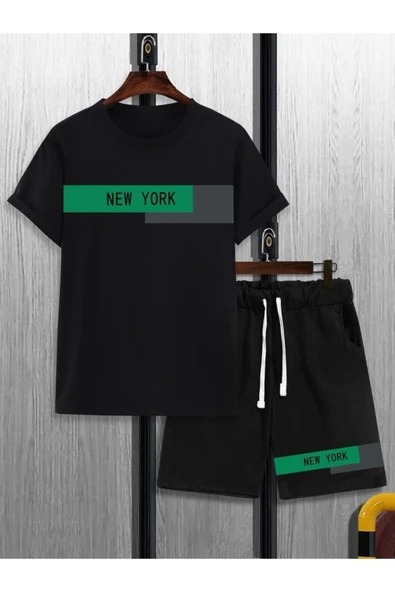 unısex New york baskılı tişört şort takımı ürün görseli 1