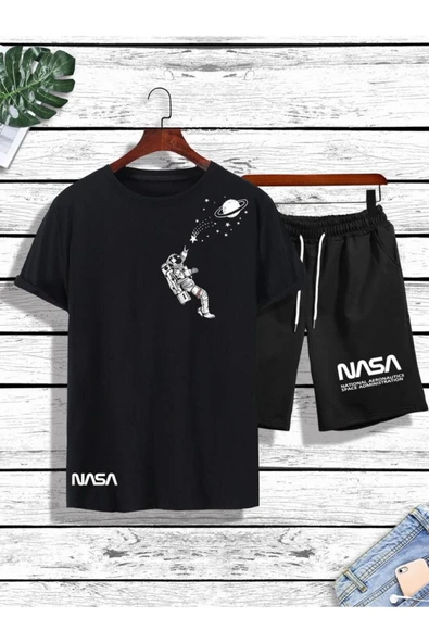 unısex nasa adam baskılı tişört şort takımı ürün görseli 1