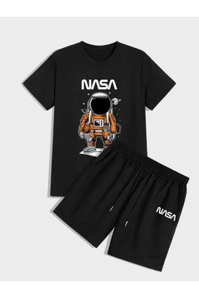 unısex nasa astronot baskılı tişört şort takımı ürün görseli 1
