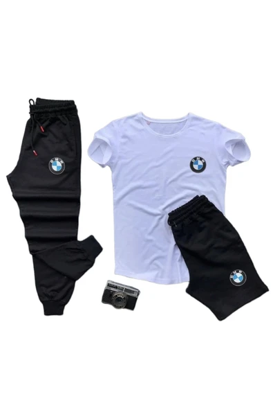 Bmw Baskılı Ünisex Yazlık T-shirt Ve Eşofman Altı 3 Li Set Combin Takım ürün görseli 1