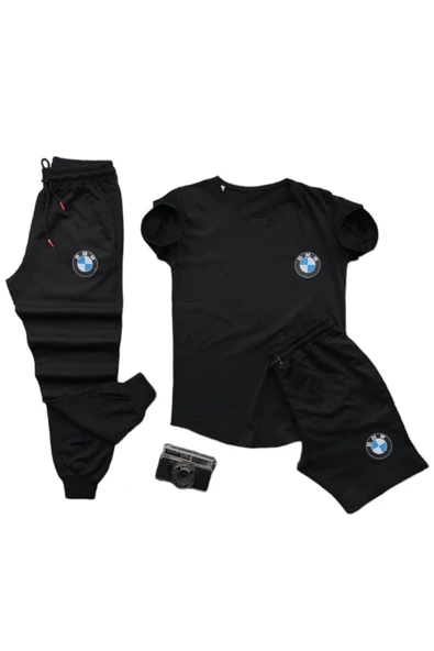Bmw Baskılı Original Ünisex Yazlık T-shirt Ve Eşofman Altı 3 Li Set Combin Takım ürün görseli 1