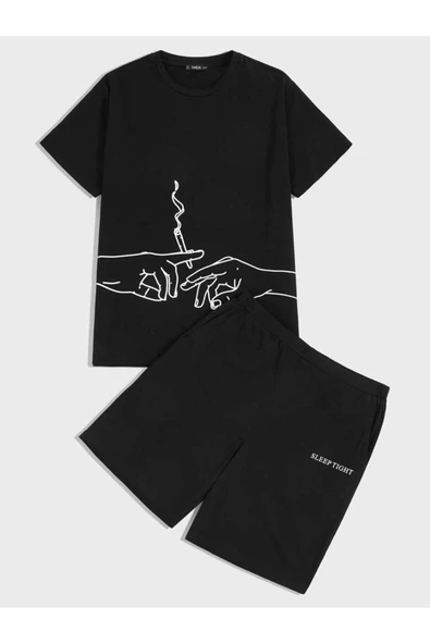 UNISEX sleep tıgh baskılı şort tişört takımı ürün görseli 1