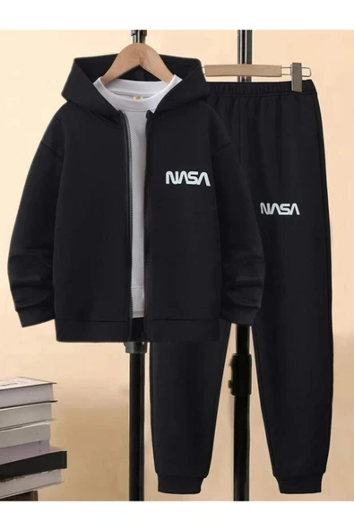 Unisex siyah Oversize nasa esofman takımı ürün görseli 1