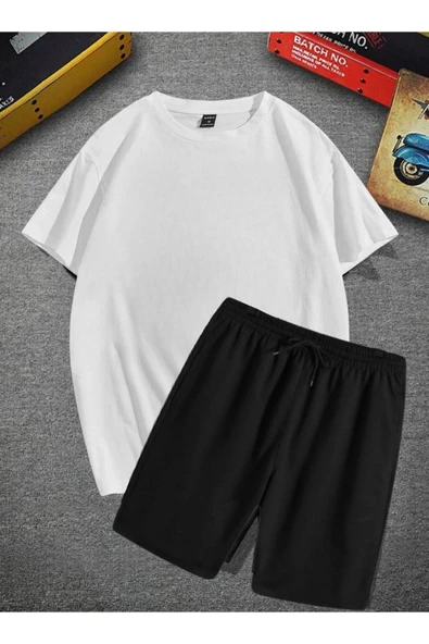 Beyaz T-shirt & Siyah Şort Takım ürün görseli 1