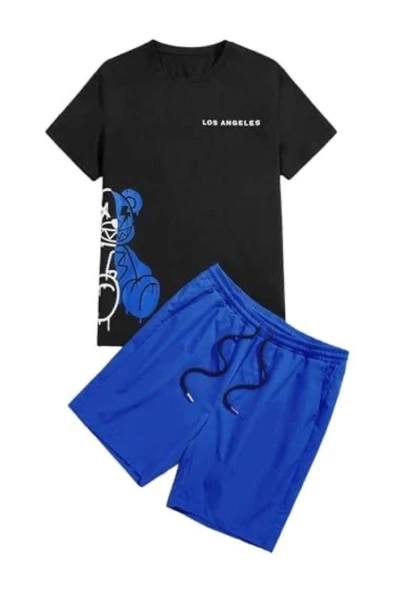 Los angels Baskılı Ünisex Yazlık T-shirt Ve Şort Takımı ürün görseli 1