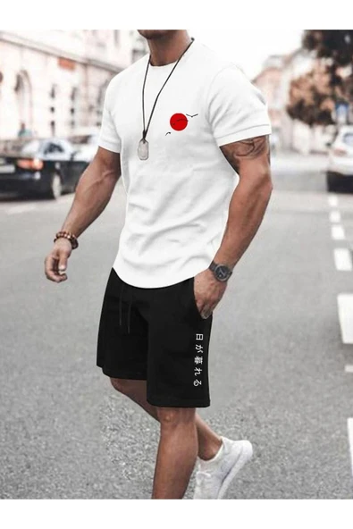 unısex JAPAN baskılı tişört şort takımı ürün görseli 1