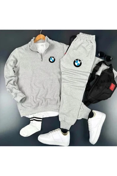 Yeni Sezon Bmw Logo Baskı Yarım Fermuarlı Sweatshirt-Eşofman Altı ürün görseli 1