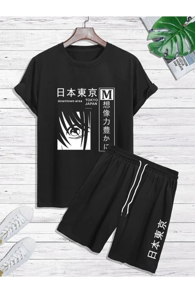 unısex Anıme naruto baskılı tişört şort takımı ürün görseli 1