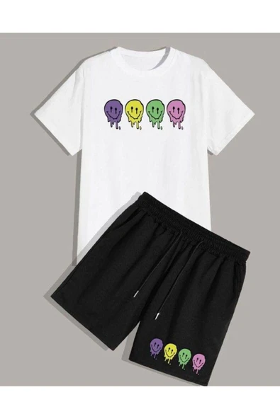 UNISEX SMILE EMOJİ şort tişört takımı ürün görseli 1