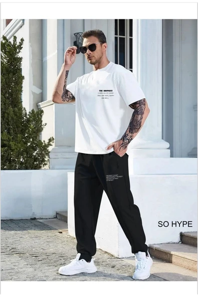Oversize THE Happiest baskılı erkek eşofman takımı SOHYPE ürün görseli 1