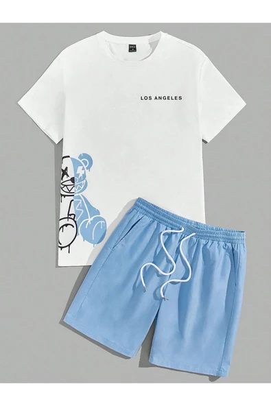 Los angels Baskılı Ünisex Yazlık T-shirt Ve Şort Takımı ürün görseli 1