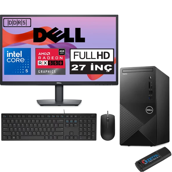 Dell Vostro 3030 mt Intel Core I5 12400 24GB Ddr5 1tb SSD 27" Fhd Windows 11 Home Amd RX550-4GB Masaüstü Bilgisayar 27N3030I5RX550H13 + Zetta USB Bellek ürün görseli 1