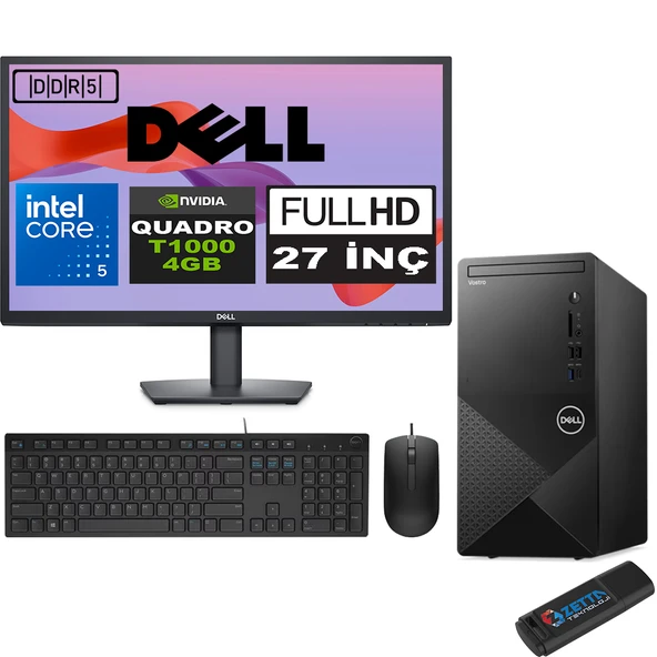 Dell Vostro 3030 mt Intel Core I5 12400 64GB Ddr5 2tb SSD 27" Fhd Windows 11 Pro Quadro T1000-4GB Masaüstü Bilgisayar 27N3030I5T1000P29 + Zetta USB Bellek ürün görseli 1