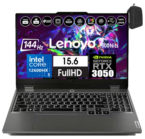 Lenovo Loq 15IAX9 Intel Core I5 12600HX 48GB Ddr5 2tb SSD 6GB/RTX3050 Freedos 15.6" 144Hz Fhd IPS 300NIT Taşınabilir Bilgisayar 883GS00PDTR11+WEBLEGELSINÇANTA ürün görseli 1