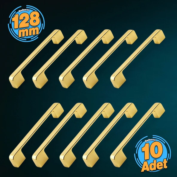 10 Adet Arel Kulp Mobilya Mutfak Dolabı Çekmece Dolap Kulp Kapak Kulpu Kulbu Gold Altın 128 mm Metal ürün görseli 1
