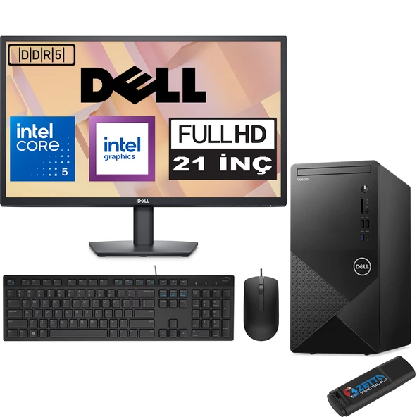 Dell Vostro 3030 mt Intel Core I5 12400 96GB Ddr5 256GB SSD 21.5" Fhd Windows 11 Pro Intel® UHD Graphics 730 Masaüstü Bilgisayar 21N3030I5EMEAP01 + Zetta USB Bellek ürün görseli 1