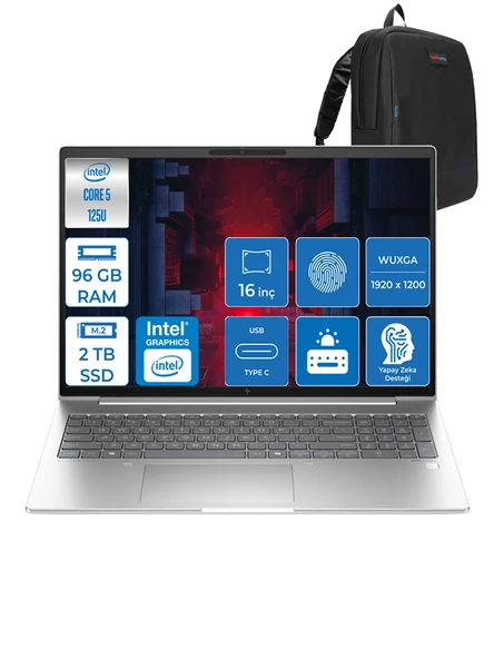 Elitebook 660 G11 Ultra5 125U 96GB Ddr5 2tb SSD 16"' Fhd Wuxga Windows 11 Pro Taşınabilir Bilgisayar H9C005EAP26 + Zettaçanta ürün görseli 1