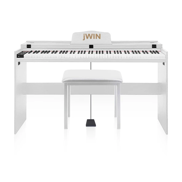 Jwin SDP-92 Tuş Hassasiyetli 88 Tuşlu Kapaklı Dijital Piyano + Tabure - Beyaz ürün görseli 1
