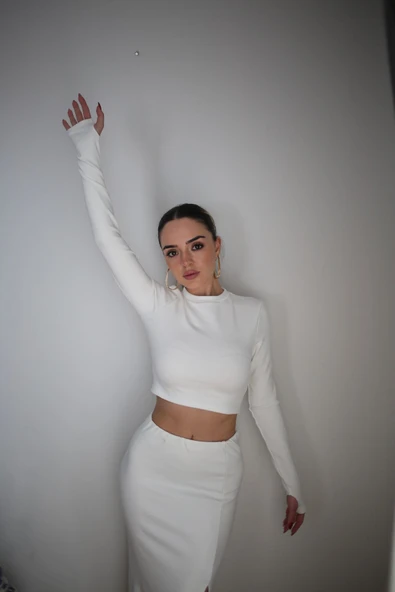 Basic Düz Renk Maxi Etek Crop Kazak Takım ürün görseli 1