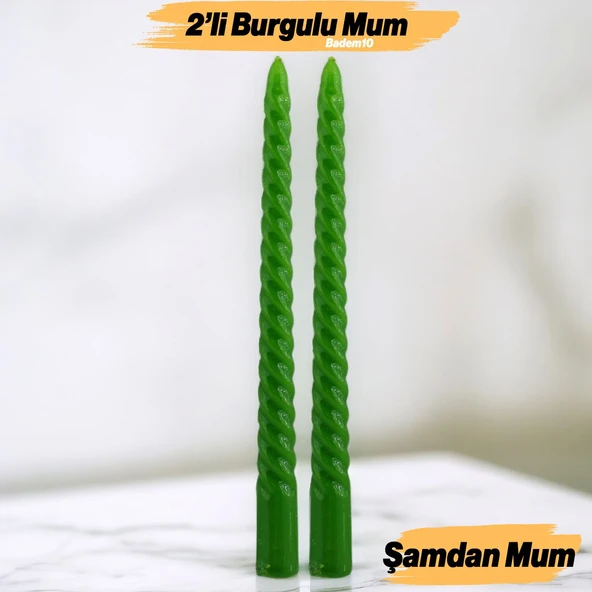 Şamdan Mum Burgulu 2'li Yeşil Dekoratif Mumu Kandil Hediyelik Fitilli Mumluk 25 cm ürün görseli 1