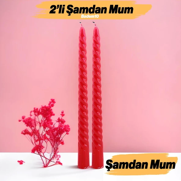 Şamdan Mum Burgulu 2'li Kırmızı Dekoratif Mumu Kandil Hediyelik Fitilli Mumluk 25 cm ürün görseli 1