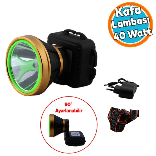 Kafa Lambası 40 W Şarjlı Ledli Pilli Kamp Küçük Başlı Kafa Feneri 3 Fonksiyonlu 16 Saat Işık Süresi ürün görseli 1