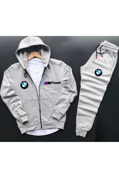 Spor Eşofman Takımı Bmw Mpower Baskılı Fermuarlı Pamuklu Ceket- Eşofman Altı 2 'li Takım Unisex ürün görseli 1