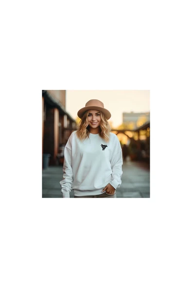 Sweatshirt Üçgen Baskılı Unisex Kışlık Yumuşak Şardonlu ve kalın ürün görseli 1