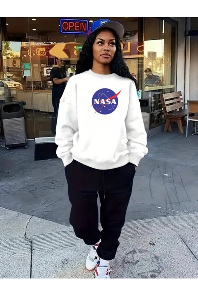 Eşofman Takımı Nasa Baskılı  Ünisex Kışlık Sweatshirt ve Eşofman Altı 2 li Set Combin Takım Pamuklu ürün görseli 1