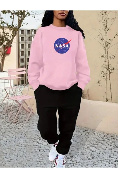 Eşofman Takımı Nasa Baskılı  Ünisex Kışlık Sweatshirt ve Eşofman Altı 2 li Set Combin Takım Pamuklu ürün görseli 1