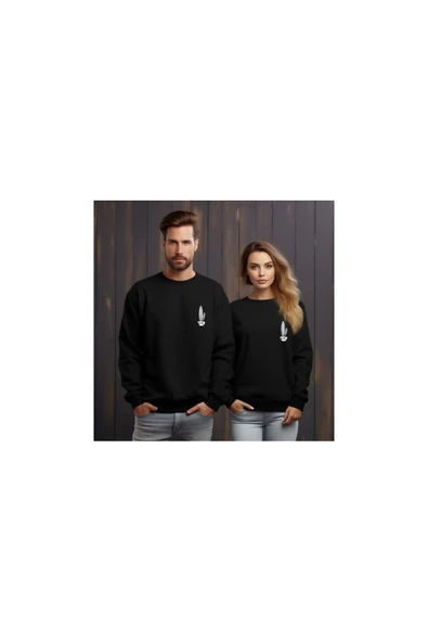 Sweatshirt Kaktüs Baskılı Sevgili Combin Pamuklu kalın ve Yumuşak ürün İçi Şardonlu 2 'Lİ Set Takım ürün görseli 1