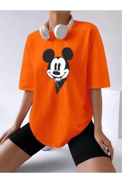Unisex Orange Turuncu Bisiklet Yaka Pamuk Oversize ürün görseli 1